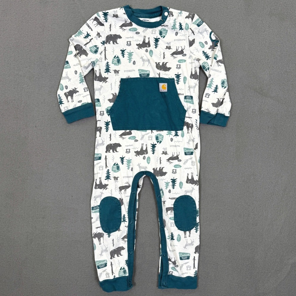 Carhartt Union Suit Youth 24M White National Forest Wildlife Print One Piece PJ